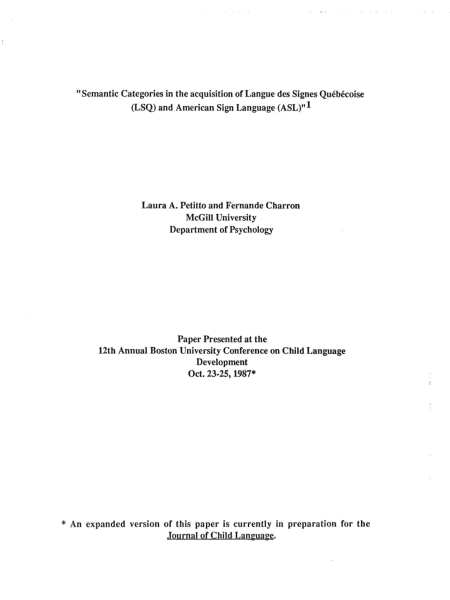Semantic categories in the acquisition of Langue des Signes Québécoise (LSQ) and American Sign Language (ASL).