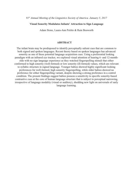 Sonority in lexicalized fingerspelling: Perception studies with infants and adults